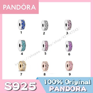 Pandora Charm ลูกปัดเงินแท้ 925 พร้อมคลิปหนีบ สีชมพู สําหรับทําเครื่องประดับ w1022