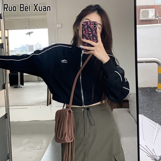 สินค้า RUO BEI XUAN เสื้อโค้ตโค้ทโค้ทโค้ทผู้หญิงบางลำลองปักคอตั้งซิปเสื้อคาร์ดิแกน