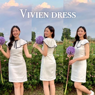 (Chayanista) Vivien dress เดรสผ้าทวีด/ทวิตชาแนลสีขาวระบายแต่งโบว์