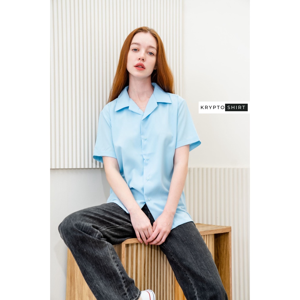 ภาพสินค้า(part 1) เสื้อเชิ้ต เกาหลี แขนสั้น สีพื้น ไม่ต้องรีด ก็ใส่ได้ size: M L XL XXL (UNISEX) ชาย หญิง ใส่ได้ จากร้าน kryptoshirt บน Shopee ภาพที่ 4