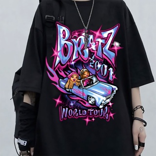 【ใหม่】Bratz T เสื้อผู้หญิงเสื้อยืดขนาดใหญ่ความงาม Harajuku Y2k เสื้อผู้ชาย Streetwear สีดำสบายๆ 100% Cotton