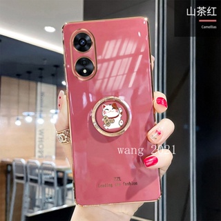 2023 New Phone Case OPPO A78 5G A17 A17k เคส Casing Electroplating Straight Edge with Cat Stand Protective Soft Case เคสโทรศัพท