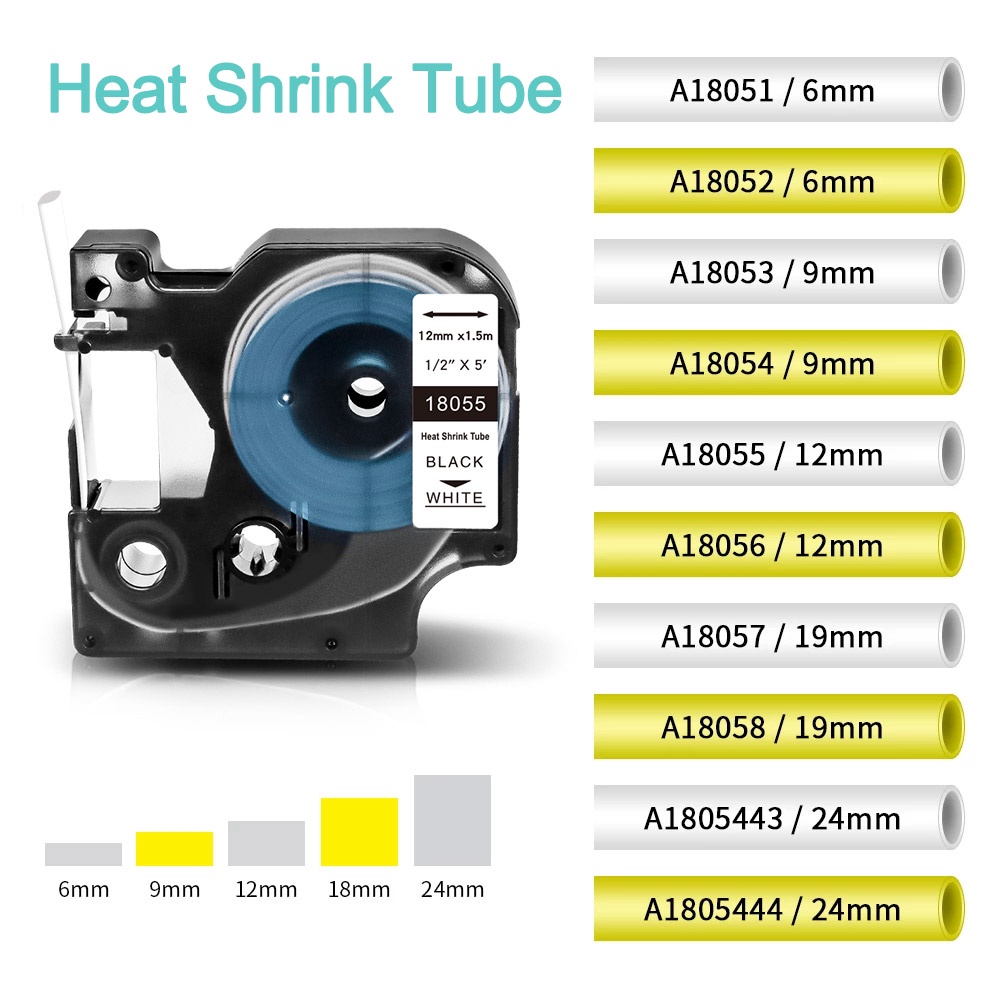 เทปฉลากหดความร้อน-6-9-12-18-24-มม-สีดําบนพื้นขาว-เหลือง-สําหรับ-dymo-rhino-18051-18052-18053-18054-18056-สําหรับ-rhino-3000-4200-5000-5200