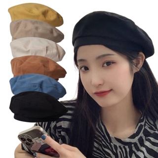 หมวกเบเร่ต์ ผ้าฝ้าย แบบนิ่ม ระบายอากาศได้ดี สีพื้น แบบเรียบง่าย สไตล์เกาหลี สําหรับเด็กผู้หญิง จํานวน 1 ชิ้น