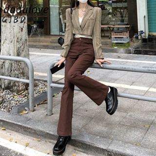 DaDulove💕 New Korean Womens High Waist Large Size Flared Jeans Niche Fashion Classic Brown Wide Leg Pants