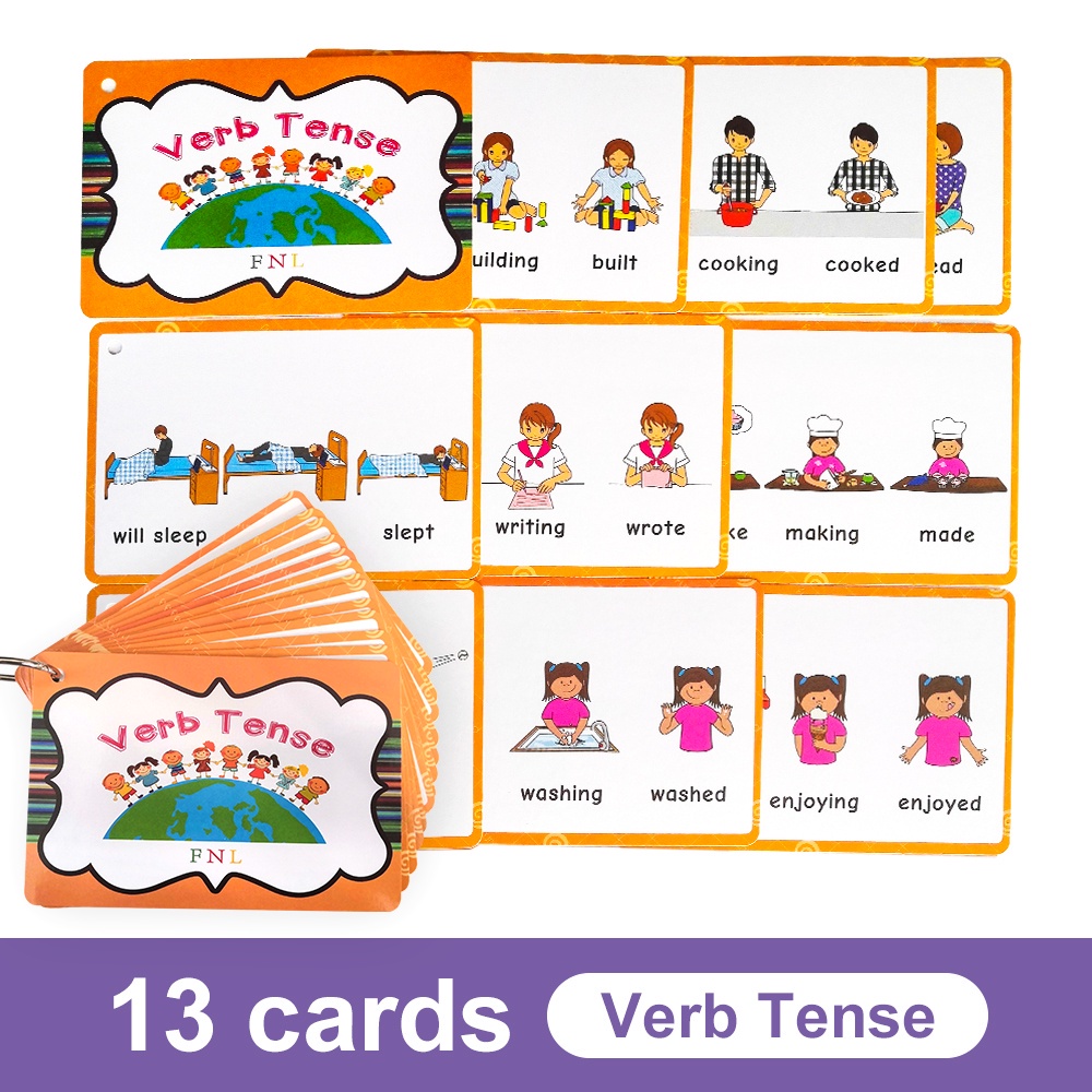 English Learning Grammar Flash Cards For Kids Toddlers Verb Tense