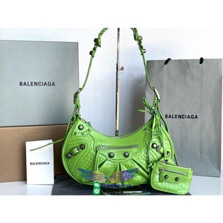 Balenciag Leboy cagoole shoulder zipper saddle bag crocodile-embossed underarm baguette hobo bag