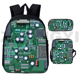 Trendy Circuit Board Electronic Chip 3D Print 3pcs/Set School Bags Laptop Daypack Backpack Inclined shoulder bag Pencil