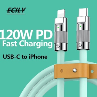 Ecily 120w 6a Super Fast Charge PD Type-C To Lighting สายเคเบิลซิลิโคนเหลว ชาร์จเร็ว 1 เมตร สายเคเบิล USB สําหรับสายชาร์จ