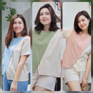 เสื้อผ้าฝ้ายทูโทนสีพาสเทลแขนสั้นน่ารักสุดๆ สายหวานไม่ควรพลาดเรียกว่าเสื้อกันตายแต่งยังไงก็สวยจะใส่กับยีนส์หรือขาสั้นชิลๆ