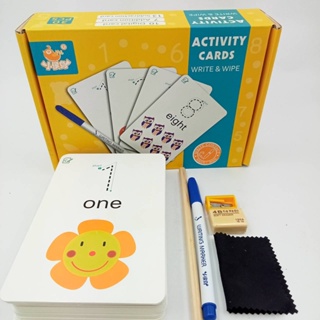 CARDS GAMES write &amp; wipe น้องเรียนอังกฤษ-คณิต 30 ชิ้น ปากกาลบได้