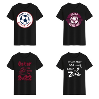 เสื้อยืดคอกลม พิมพ์ลาย Qatar World Cup Qatar Fifa 2022 สีดํา สีขาว สําหรับผู้ชาย และผู้หญิง