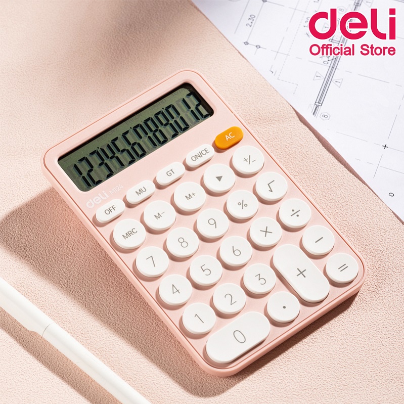 deli-m124-calculator-12-digit-เครื่องคิดเลขแบบพกพา-ชมพู-สุดน่ารัก-รับประกัน-5-ปี-เครื่องคิดเลข-เครื่องเขียน-อุปกรณ์สำนักงาน