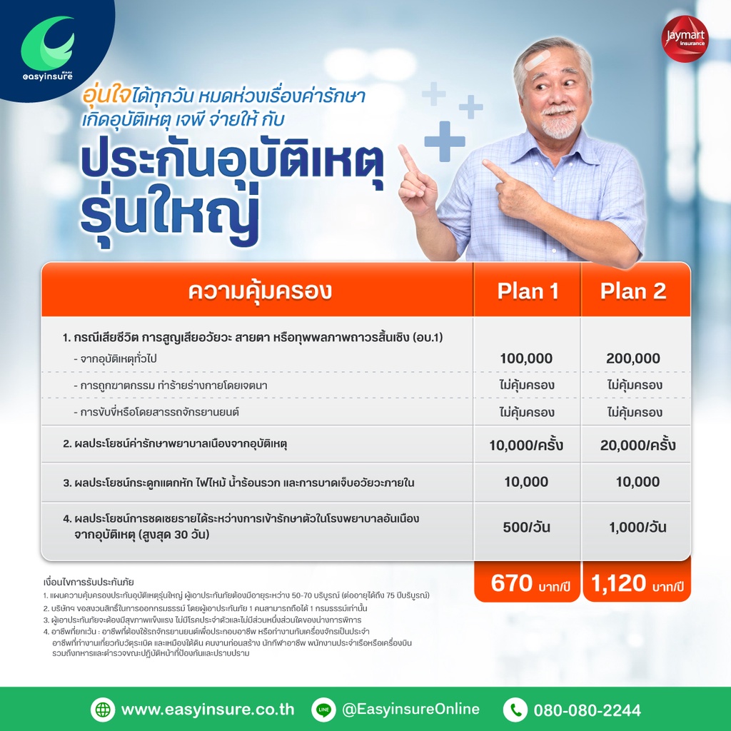 ภาพหน้าปกสินค้าประกันอุบัติเหตุรุ่นใหญ อายุ 50-70 ปี จากร้าน easyinsure บน Shopee