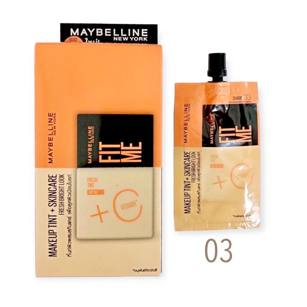 1 กล่อง Maybelline Fit Me Fresh Tint SPF50 + Vit C แบบซอง 5 ml. เมย์เบลลีน  ฟิตมี เฟรช ทิ้นท์ วิตซี รองพื้น รองพื้นซอง | Shopee Thailand