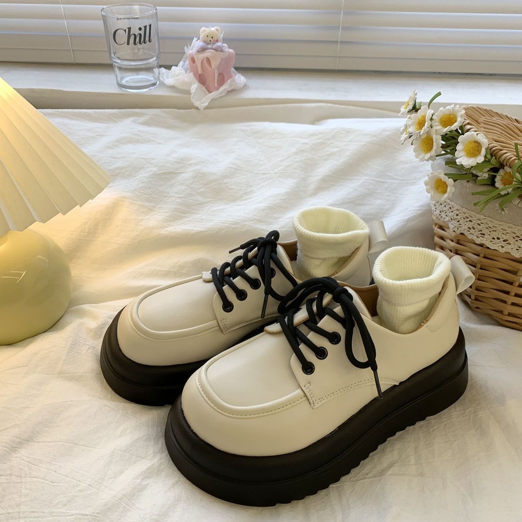 พร้อมส่ง-รองเท้าหนังผู้หญิง-รองเท้าส้นหนา-แฟชั่นเกาหลี-ลําลอง-size35-40-g285