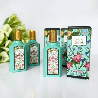 [แท้💯%] 5ml. mini Gucci Flora Gorgeous Jasmine EDP  New 2022! น้องฟลอร่า ขวดเขียวอมฟ้าแบบวินเทจ คงคอนเสป white floral