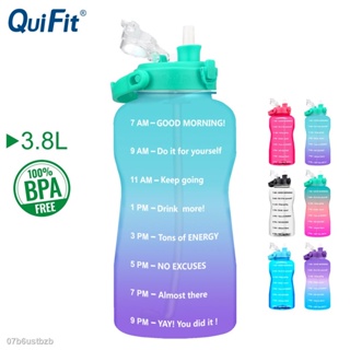 ❍✉☞Quifit ขวดน้ําแกลลอน 3.8 ลิตร พร้อมหลอดดูด ไร้ BPA สําหรับออกกําลังกายกลางแจ้ง