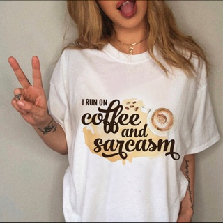 เสื้อแฟชั่นผญ แขนสั้นกาแฟจดหมาย 90s ตลกทีเสื้อผ้าผู้หญิงเสื้อผ้าพิมพ์ Tshirt หญิงแฟชั่นยอดนิยมสบาย ๆ ฤดูร้อนกราฟิก T-