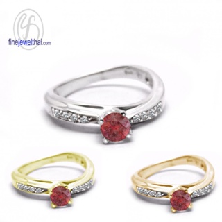 Finejewelthai-แหวนทับทิม-แหวนเพชรCZ-แหวนเงินแท้-แหวนพลอย-พลอยประจำเดือนเกิด-Ruby-Silver-Ring-R1282rb(เลือกสีตัวเรือนได้)