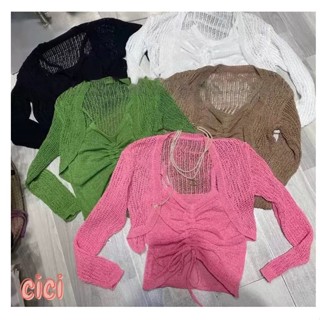 CICI🍓พร้อมส่ง🍍(B2815)SET 2 ชิ้น เสื้อคลุม+สายเดี่ยวไหมพรมดีเทลสายรูดหน้าออกได้แบบเก๋ๆแอบแซ่บนิดๆไม่บางเกินไปใส่กำลังสวย