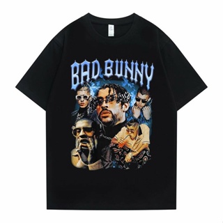 เสื้อยืด แร็ปเปอร์ Bad Bunny ภาพกราฟิกพิมพ์เสื้อยืดผู้ชายผู้หญิงแฟชั่นฮิปฮอป Tshirt แขนสั้นผู้ชายผ้าฝ้ายบริสุทธิ์ T Shi