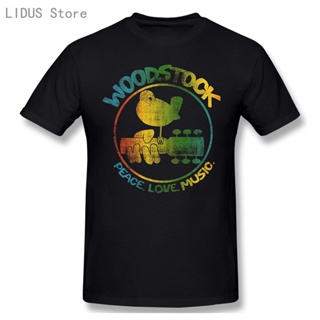 เสื้อทหาร LIDUS Woodstock 3 วันสันติภาพเพลงที่มีสีสันโลโก้กีตาร์เสื้อนกด้านบนแบรนด์ผู้ชาย Tee Tshirt ผู้ชายฤดูร้อนผ้าฝ้า