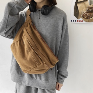 กระเป๋าคาดอก ผ้าแคนวาส สไตล์ญี่ปุ่น เรียบง่าย สําหรับผู้หญิง