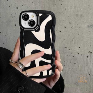 เคสโทรศัพท์มือถือ TPU ขอบลูกฟูก ลายคลื่น สีขาวดํา สําหรับ OPPO A57 2022 A15 A16 A16K A54 A53 A12 A5S A7 A3S A11k A31 A52 A92 A94 A93 A37 F9 A1K A76 DGX