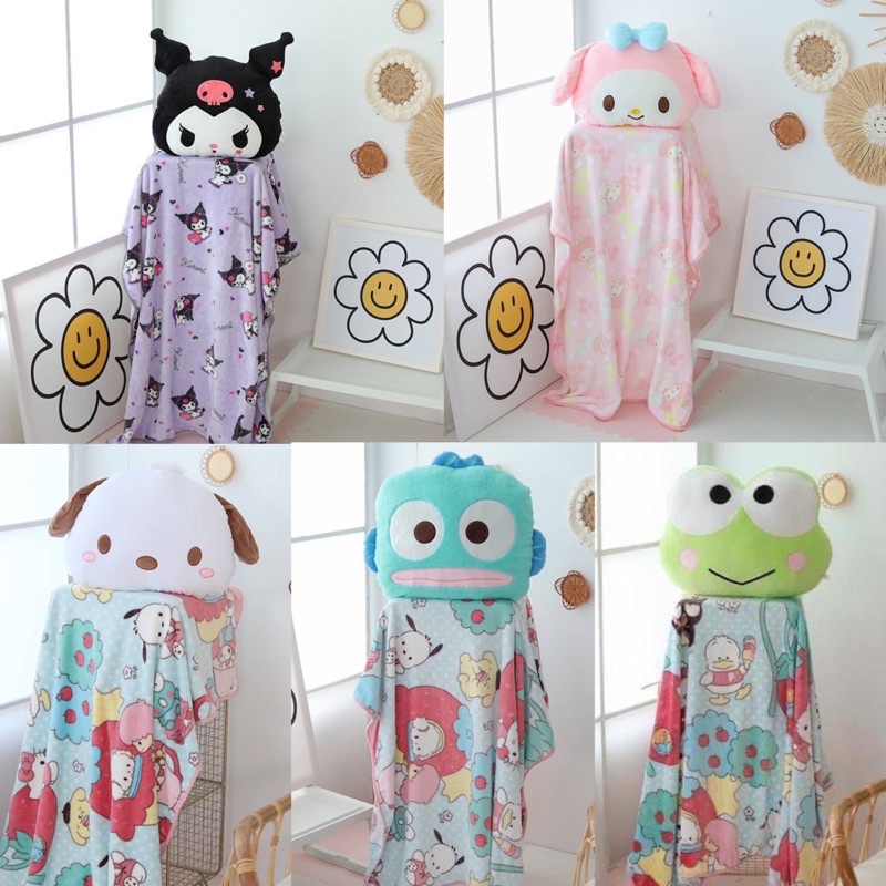 ตุ๊กตาผ้าห่ม-หมอนผ้าห่ม-sanrio-kuromi-mymelody-pocchaco-hangyodon-kero