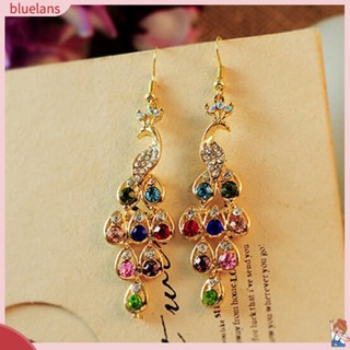 B2_Women Bohemian Retro Peacock Eardrop Pendant Rhinestone Big Dangle Drop Earrings