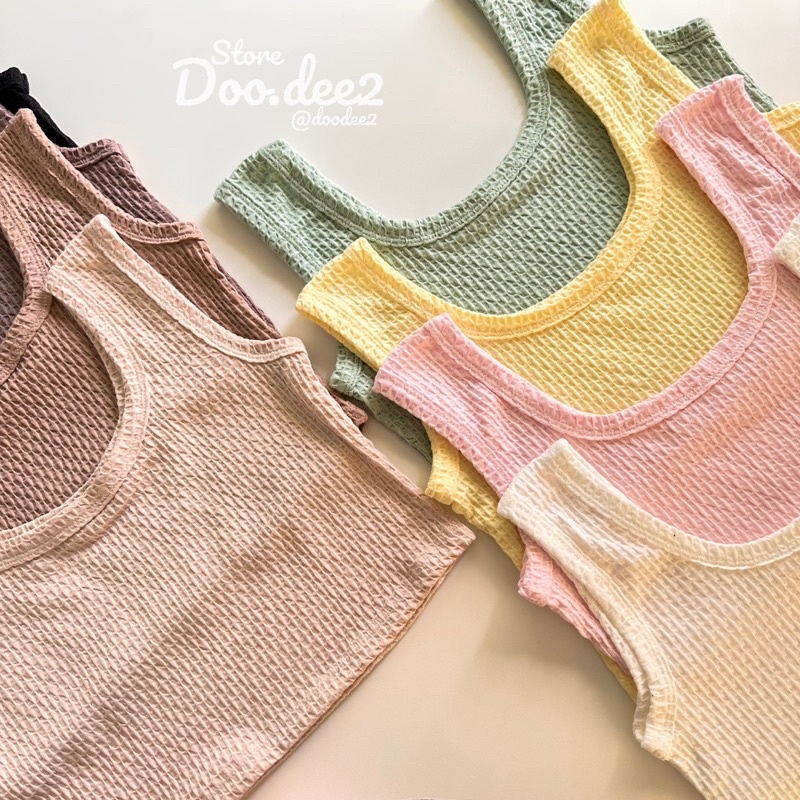 doodee2-เสื้อครอป-คอu-เสื้อกล้าม-ผ้าทอย่น