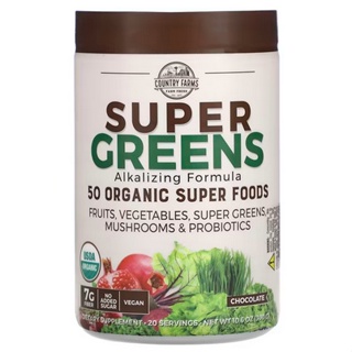 🔥ล็อตใหม่ exp.03/26🔥Country Farms Super Greens Alkalizing Formula Chocolate ขนาด 300 g (ผงผักรวมออร์แกนิค)