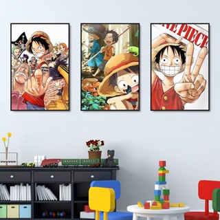 ☾ ↂOne Piece ภาพวาดตกแต่งอะนิเมะญี่ปุ่น Luffy โปสเตอร์แขวนภาพวาด onepiece ห้องนอนห้องนั่งเล่นโซฟาภาพจิตรกรรมฝาผนัง