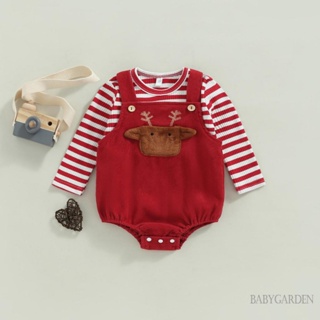 Babygarden-0-24months ชุดรอมเปอร์ลําลอง แขนยาว ลายทาง และลายกวางเอลก์ สําหรับเด็กทุกเพศ