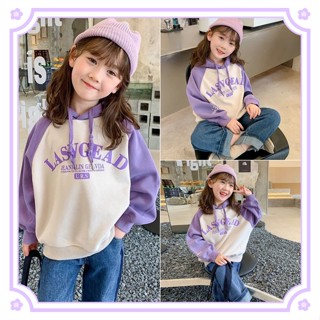 เสื้อสเวตเตอร์เด็กผู้หญิงฤดูใบไม้ผลิ/ฤดูใบไม้ร่วง/มีฮู้ด  ใหม่ เสื้อสวมหัว/สเวตเชิ้ตแขนยาว Raglan พิมพ์ลายตัวอักษรเกาหลี