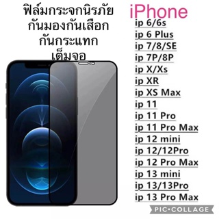 ฟิล์มกระจก เต็มจอ กันมองกันเสือก PVT สำหรับ IPHONE 14 PRO MAX 13 Pro max 12 Pro Max SE 6 Plus/6 7 8 Plus 11 Pro Max
