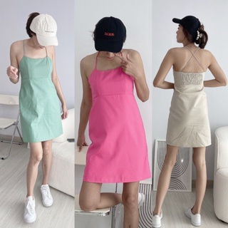 🥨 Renny Mini Dress 🥨 เดรสสั้นผ้า cotton linen สม็อกยางยืด เดรสไปทะเล เดรสไปเดท สไตล์มินิมอล ชิคๆ