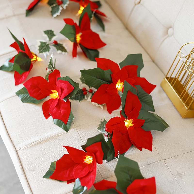 poinsettia-ดอกไม้ประดิษฐ์-พวงมาลัยไฟ-ดอกไม้สีแดง-นางฟ้า-สายไฟ-เครื่องประดับตกแต่งต้นคริสต์มาส-อุปกรณ์งานเลี้ยง