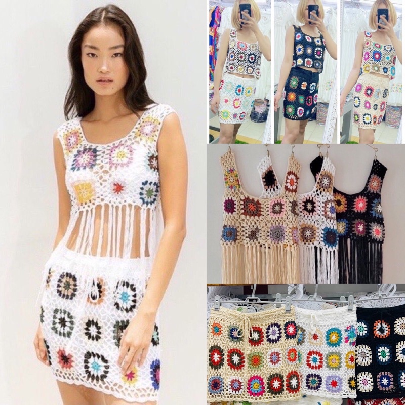 ชุดเซต กระโปรงถักไหมพรม +เสื้อกล้ามถักไหมพรม เข้าเซตน่ารักมาก มีหลาย ...