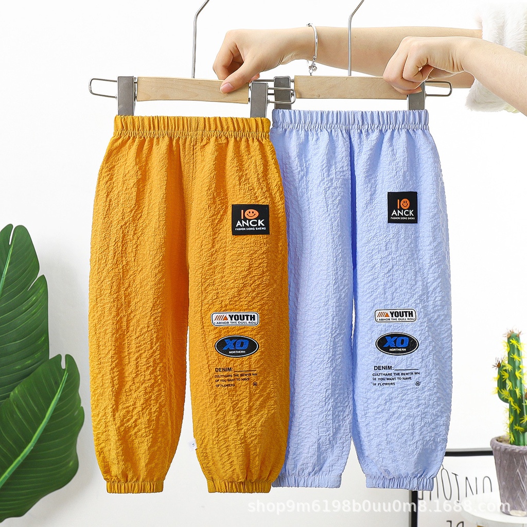 ภาพหน้าปกสินค้าส่งจากไทย กางเกงขายาวเด็กผู้ชาย CK003 ใส่หน้าร้อน กันยุง size 80-130 จากร้าน chickids บน Shopee