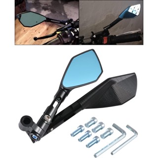 Universal CNC อลูมิเนียมรถจักรยานยนต์ Handlebar มุมมองด้านหลังกระจกสีฟ้า Anti-Glare กระจกสำหรับ Honda Yamaha Suzuki