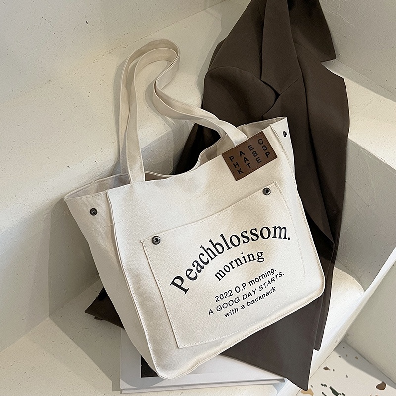 tote-letter-shoulder-bag-กระเป๋าผ้าใบสะพายไหล่-รุ่น-peachblossom-morning-พร้อมส่ง