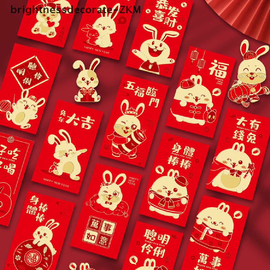 brightdecorate-ซองจดหมาย-ลายกระต่าย-สไตล์จีน-สีแดง-2023-6-ชิ้น