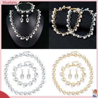 Blue2 ชุดเครื่องประดับเจ้าสาว สร้อยคอ ต่างหู สร้อยข้อมือ ประดับไข่มุกเทียม พลอยเทียม สําหรับผู้หญิง