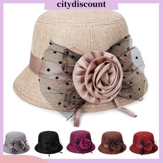 &lt;citydiscount&gt; หมวกบักเก็ต ผ้าตาข่าย ลายจุด ดอกไม้ สําหรับผู้หญิง