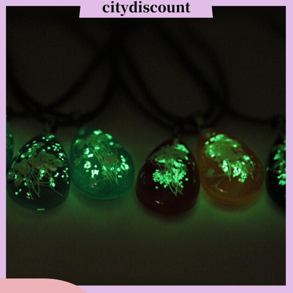 lt-citydiscount-gt-จี้สร้อยคอรูปทรงหยดน้ําดอกไม้แห้งเรืองแสงในที่มืด