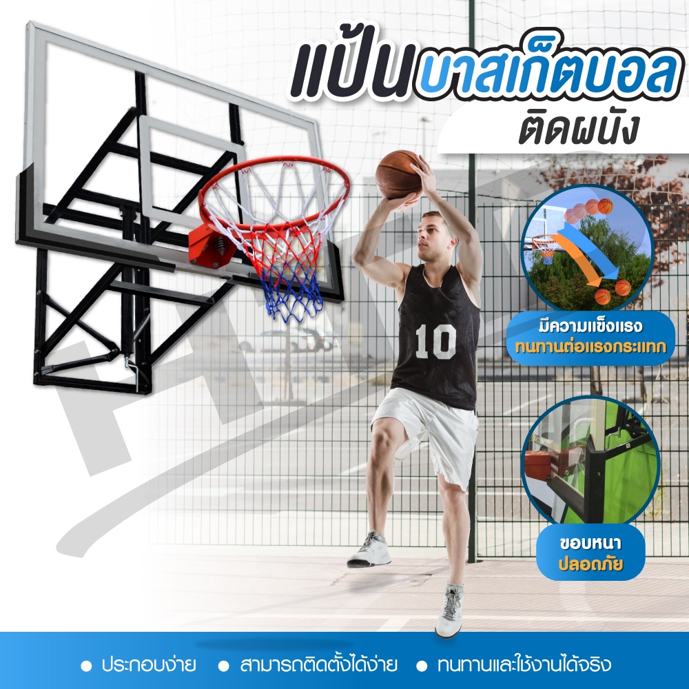 ภาพหน้าปกสินค้าBasketball hoop แป้นบาสติดผนัง แป้นบาส 62 นิ้ว รุ่น S030 จากร้าน h.t.dmedia บน Shopee