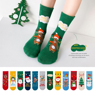 【พร้อมส่ง】ถุงเท้าผ้าฝ้าย ลายการ์ตูนคริสต์มาส กวาง ซานตาคลอสน่ารัก แฟชั่นฤดูหนาว สําหรับเด็ก 3 คู่ ต่อชุด