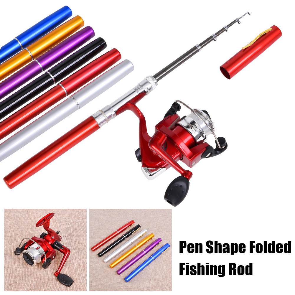 คันเบ็ดปากกา-รีลปั่น-สำหรับงานตกปลาเล็ก-pocket-telescopic-mini-fishing-pole-ปากการูปร่างพับคันเบ็ดด้วย-reel-wheel